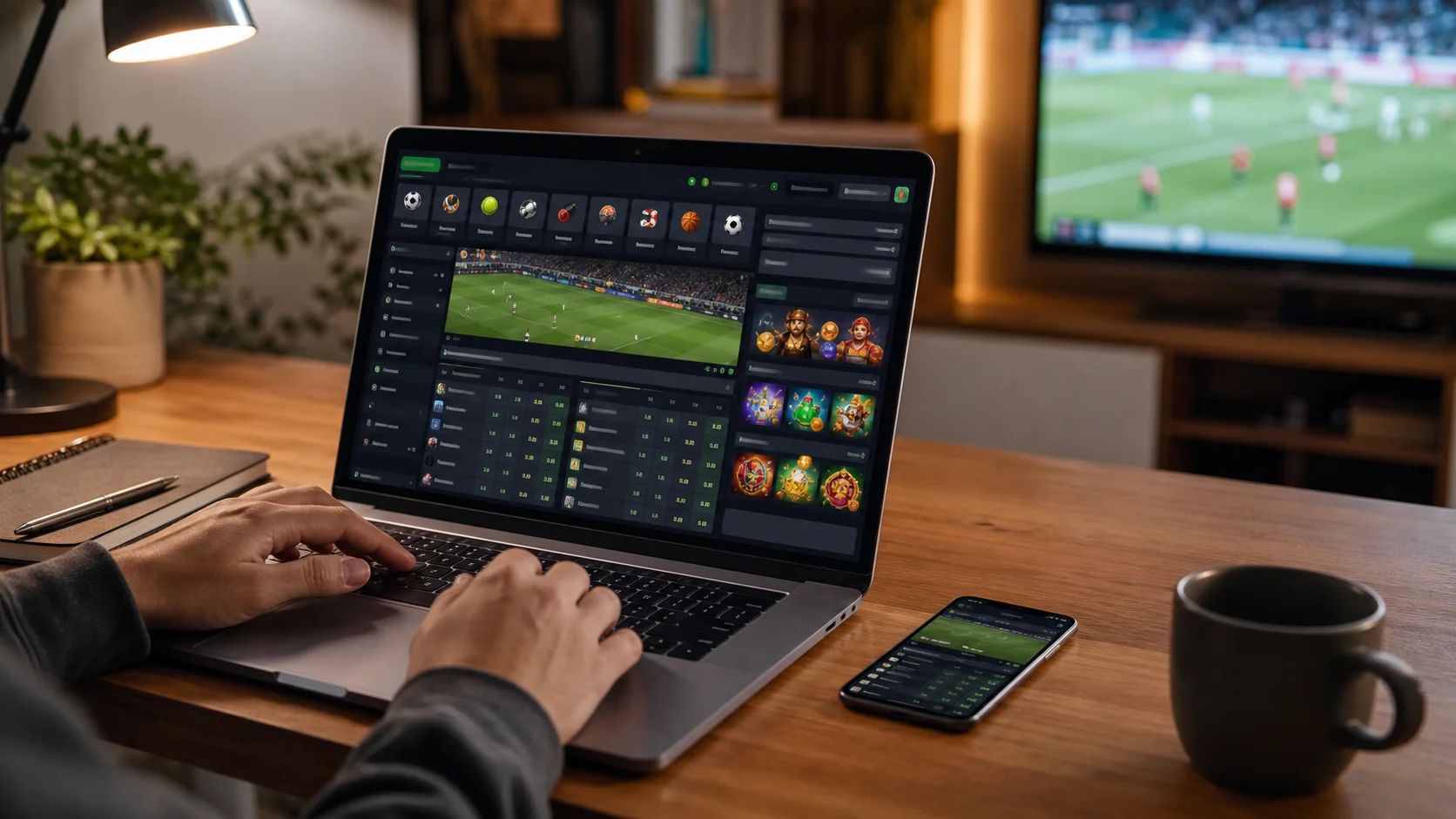 Plataforma libertadores em notebook e celular com apostas esportivas e cassino online